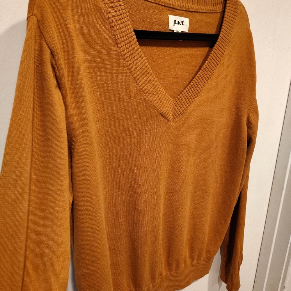 Pact Classic Fine Knit Burnt Orange V-Neck Organic Cotton Sweater Sz XL Preppy - Picture 3 of 7